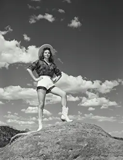 Williams Prints: Vintage photograph. Girl hiking, in cowgirl outfit