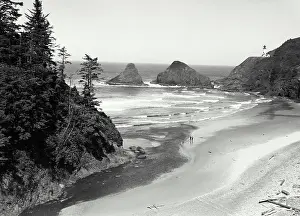 Waves Prints: Vintage Photograph. Hecate Head Light on the Oregon Coast
