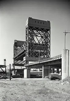 Connecting Prints: Vintage photograph. Horizontal lift bridge over Passaic River connecting Newark and Harrison New Jersey