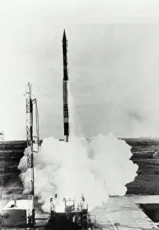 Armed Forces Prints: Vintage Photograph. US Navy's Vanguard rocket blasting off. Frame 1