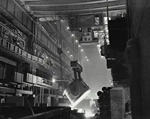 Iron Prints: Vintage photograph. Overall view of plant interior of treatment furnaces