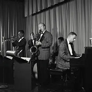 Drummer Prints: Vintage Photograph. Five piece orchestra performs. Frame 2