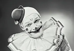 James Prints: Vintage photograph. Portrait of clown wearing silly hat