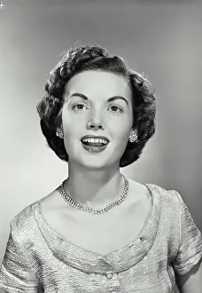 Margaret Prints: Vintage photograph. Portrait of young woman smiling. Model released