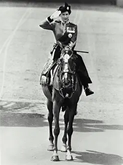Ceremony Prints: Vintage photograph. Queen Elizabeth II taking the salute at Trooping the Color ceremony