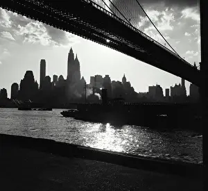 Contrast Prints: Vintage Photograph. Ship under bridge New York Skyline