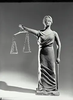 Human Representation Prints: Vintage Photograph. Statue depicting Lady Justice holding the scales of Justice and sword