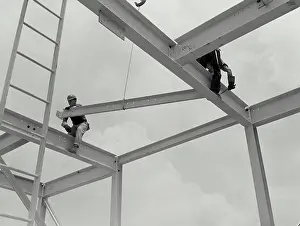 Vintage Photograph. Steel construction on marine unloader at grain elevator at Port of New Orleans Louisiana