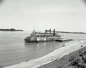 Vintage Photograph. Stern wheeler tied up on the Mississippi River