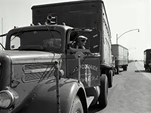Logistics Prints: Vintage Photograph. Trucker leaning out of Cab in New Jersey