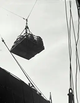 Hudson Prints: Vintage photograph. Unloading freights at Hudson River pier. SS America