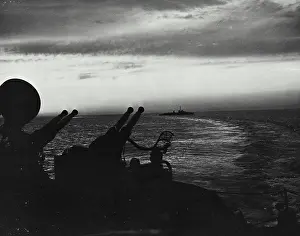 Navy Prints: Vintage photograph. View from the fan tail of an aircraft carrier in the Korean War Zone