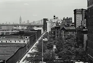 York Prints: Vintage Photograph. View of New York City with skyline and bridge in background