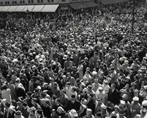 Coats Prints: Vintage Photograph. Vintage Crowd Scene: Bustling Urban Gathering from a Bygone Era