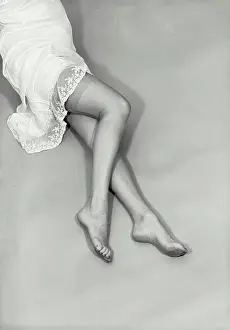 Waist Prints: Vintage photograph. Waist down photo of woman in white nightgown with bare feet and legs