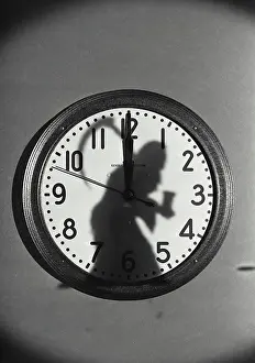 Numbers Prints: Vintage Photograph. Wall mounted clock face with Father Time shadow on front