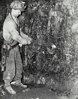 Geneva Prints: Vintage photograph. Wiring charges for a blast, and US steels Geneva coal mine