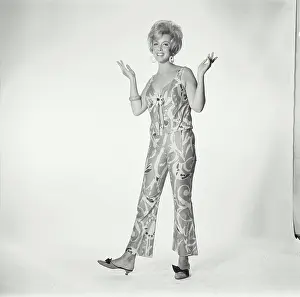 Fashion Model Prints: Vintage Photograph. Woman in lounging pajamas full body pose