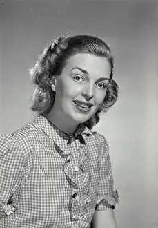 Blouse Prints: Vintage photograph. Woman wearing gingham blouse smiling