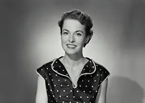 Spotlight Prints: Vintage Photograph. Woman wearing polka dot blouse smiling