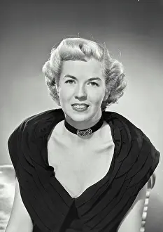 Collar Prints: Vintage photograph. woman in wide collar dress smiling at camera