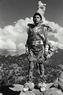 Mexico Prints: Vintage Photograph. Young boy of Tewa Tribe in New Mexico