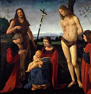 Fifteenth Century Prints: The Virgin and Child with Saints John The Baptist and Sebastian Between Two Donors by Giovanni Antonio Boltraffio