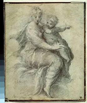 Parenting Prints: Virgin Mary and Jesus Christ as Child on Clouds by Parmigianino