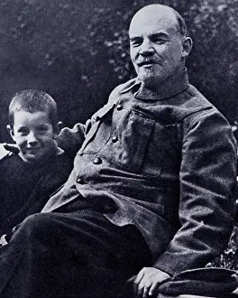 Soviet Prints: Vladimir Lenin with nephew Victor. Early August, Gorki. 1922. V.V. Loboda