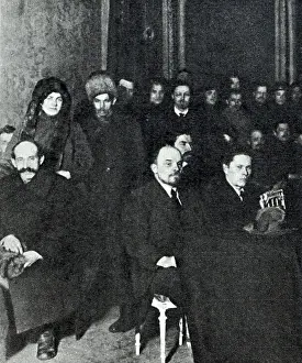 Soviet Prints: Vladimir Lenin on the podium at a rally in the Peoples House in Petrograd