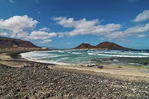 Stones Prints: Vulcanic cone and beach with pebbles. San Vincente. Cabo Verde. Africa