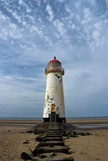 Coast Prints: Wales, Denbighshire, Prestatyn. Talacre lighthouse and beach on the Dee Estuary