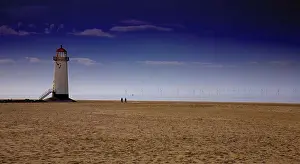Nautical Prints: Wales, Denbighshire, Talacre. A view from the beach at low tide to Talacre Lighthouse