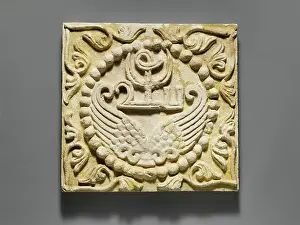 Features Prints: Wall panel with wings and a Pahlavi device encircled by pearls ca