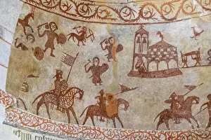 Spanien Prints: Wandmalereien Wall paintings, a king and his vassals attacking a castle