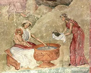 Madonna Prints: The washing of the child in the nativity scene by Anonymous / Sopocani monastery