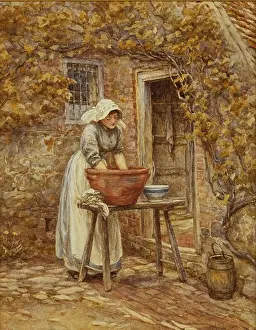 Effort Prints: Washing Day. Helen Allingham (1848-1926). Pencil and watercolour. 24.1 x 18.7cm