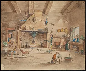 Chemists Prints: Watercolour of an imagined chemist's laboratory, Auguste Laurent, 1844