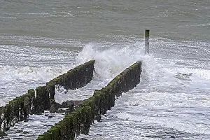 Benelux Prints: Wave crashing into wooden groyne