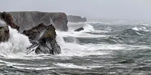 Environment And Nature Protection Prints: Waves splashing against steep coastal cliffs