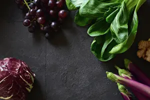 Objekt Prints: weintrauben, ingwer, aubergine, pak choi