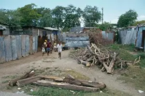 Caribbean Prints: West Indies, Jamaica, Kingston, Bower Bank Transit Camp. Children In Poor Housing Area