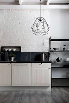 Brick Prints: White and black domestic kitchen