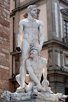 Della Prints: White marble sculpture of Hercules and Cacus by Florentine artist Baccio Bandinelli