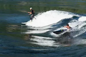 Paddle Prints: Whitewater kayaker and stand up paddleboarder on flood tide at Skookumchuck Narrows