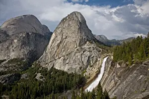 Parks Prints: WHITMAN DOME and NEVADA FALLS which drops 594 feet into the YOSEMITE VALLEY - YOSEMITE NATIONAL PARK