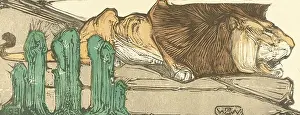 Print Maker Prints: Wierink, Bernard Willem, Reclining lion near three cacti
