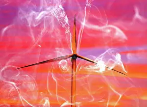 Global Warming Prints: Wind turbine and heat, conceptual illustration