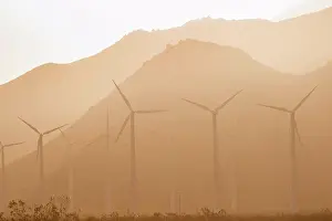 Resource Prints: Wind turbines generate energy that goes across the mountains to LA
