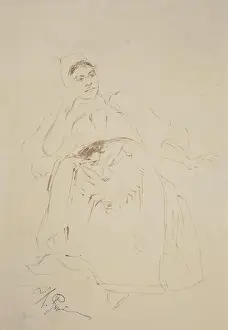 1888 Prints: Winge, Mårten Eskil, work, Old Norse subject, 1888, sepia border, drawing, 25 cm x 32 cm